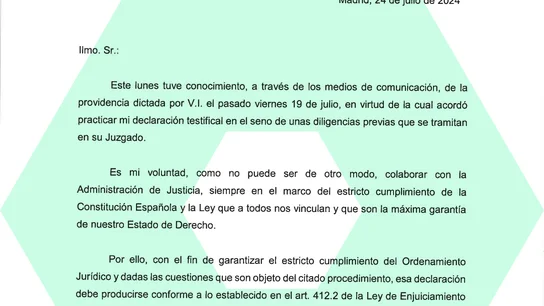 Escrito del presidente del Gobierno, Pedro Sánchez, al juez Juan Carlos Peinado. Escrito del presidente del Gobierno, Pedro Sánchez, al juez Juan Carlos Peinado.