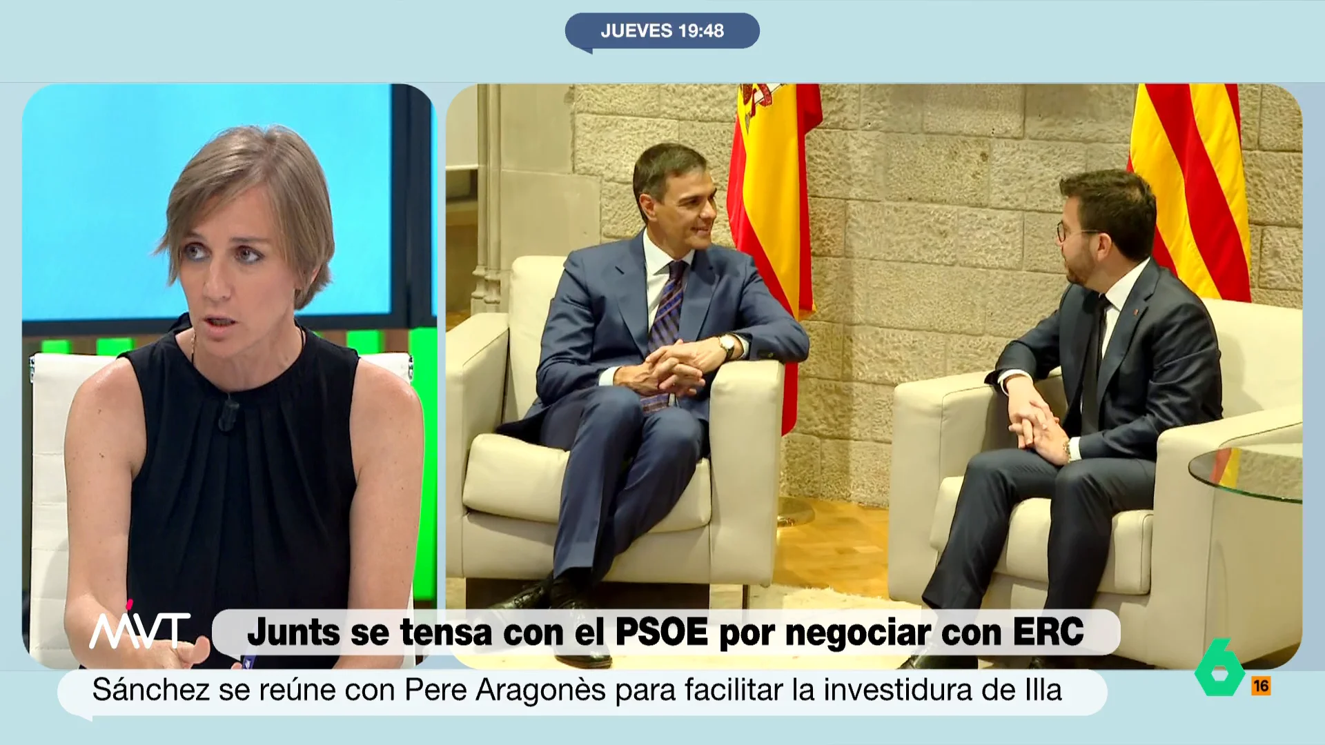 "Es algo temerario que tú como PSOE estés presumiendo con adelanto de lo que tienes que conseguir de Junts de que va para adelante el acuerdo con ERC y no esperes una respuesta", comenta Tania Sánchez en este vídeo de Más Vale Tarde.