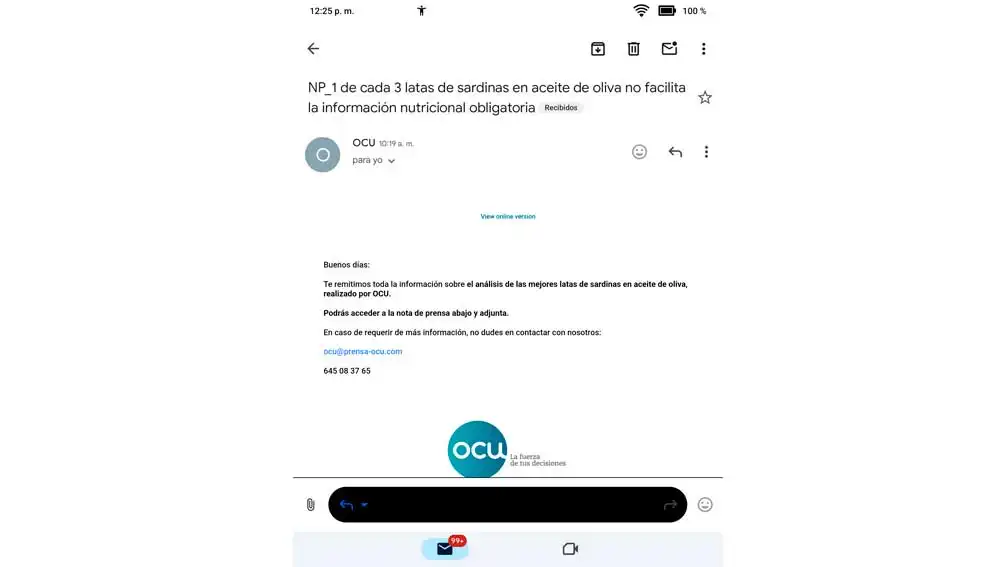 Un correo leido en el Boox go color 7 Un correo leido en el Boox go color 7