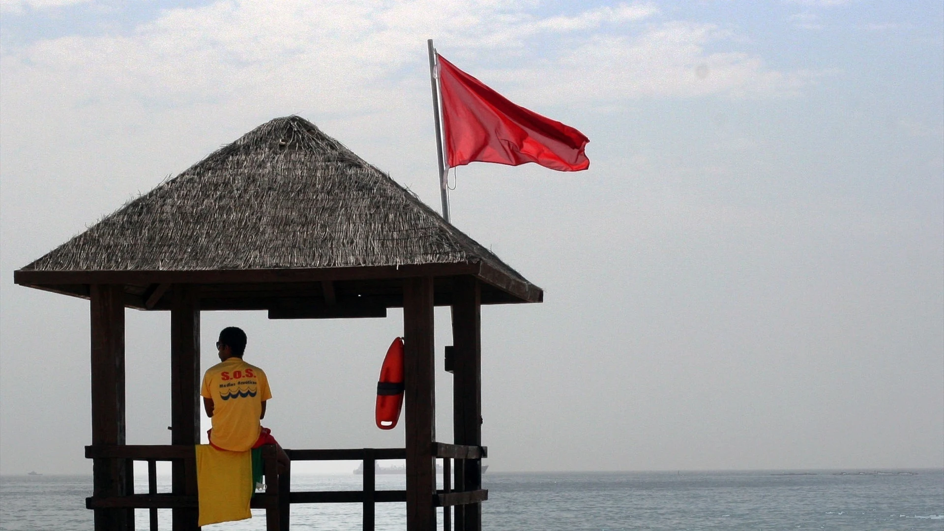 Bandera roja en una playa