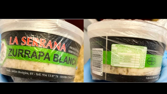 La Junta de Andalucía retira un lote de zurrapa blanca en Sevilla, Cádiz y Málaga por presencia de listeria Fotomontaje de un envase de zurrapa blanca elaborado por la empresa de Olvera (Cádiz) 'Embutidos la Serrana'. EFE/Junta de Andalucía