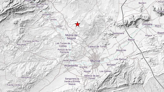 Un terremoto de 2,5 grados sacude Molina de Segura (Murcia) en pleno día. Mapa del IGN que muestra el epicentro del terremoto de Molina de Segura (Murcia).