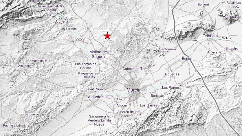 Mapa del IGN que muestra el epicentro del terremoto de Molina de Segura (Murcia).