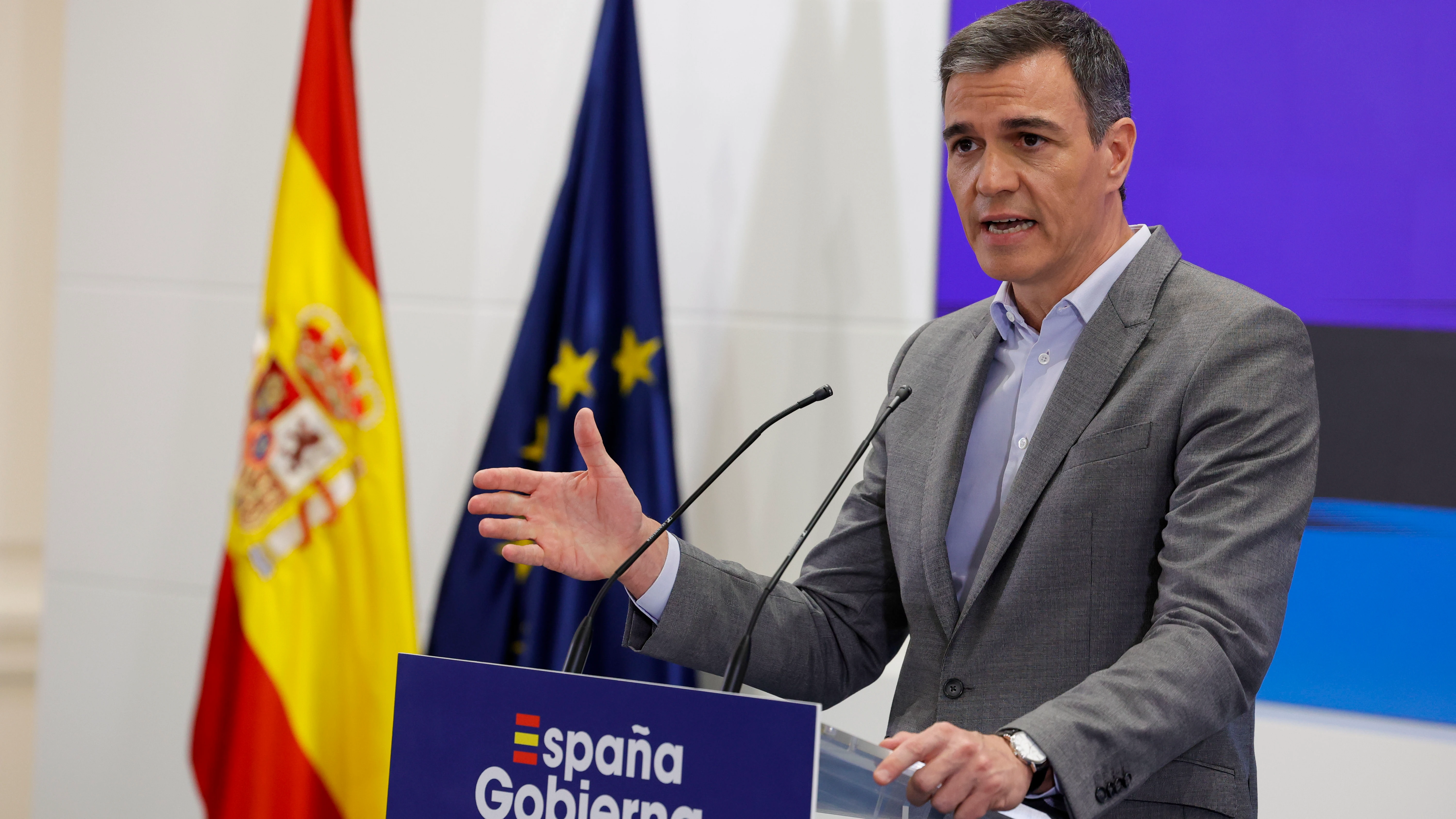 El presidente del Gobierno, Pedro Sánchez, durante una comparecencia