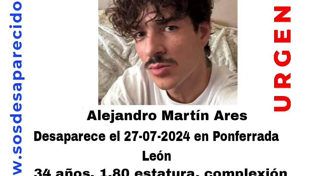 El cartel de Sos Desaparecidos de la desaparición de Alejandro Martín Ares, joven peluquero de Ponferrada