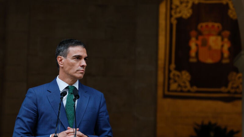 El presidente del Gobierno, Pedro Sánchez, durante la rueda de prensa ofrecida tras su reunión con el rey