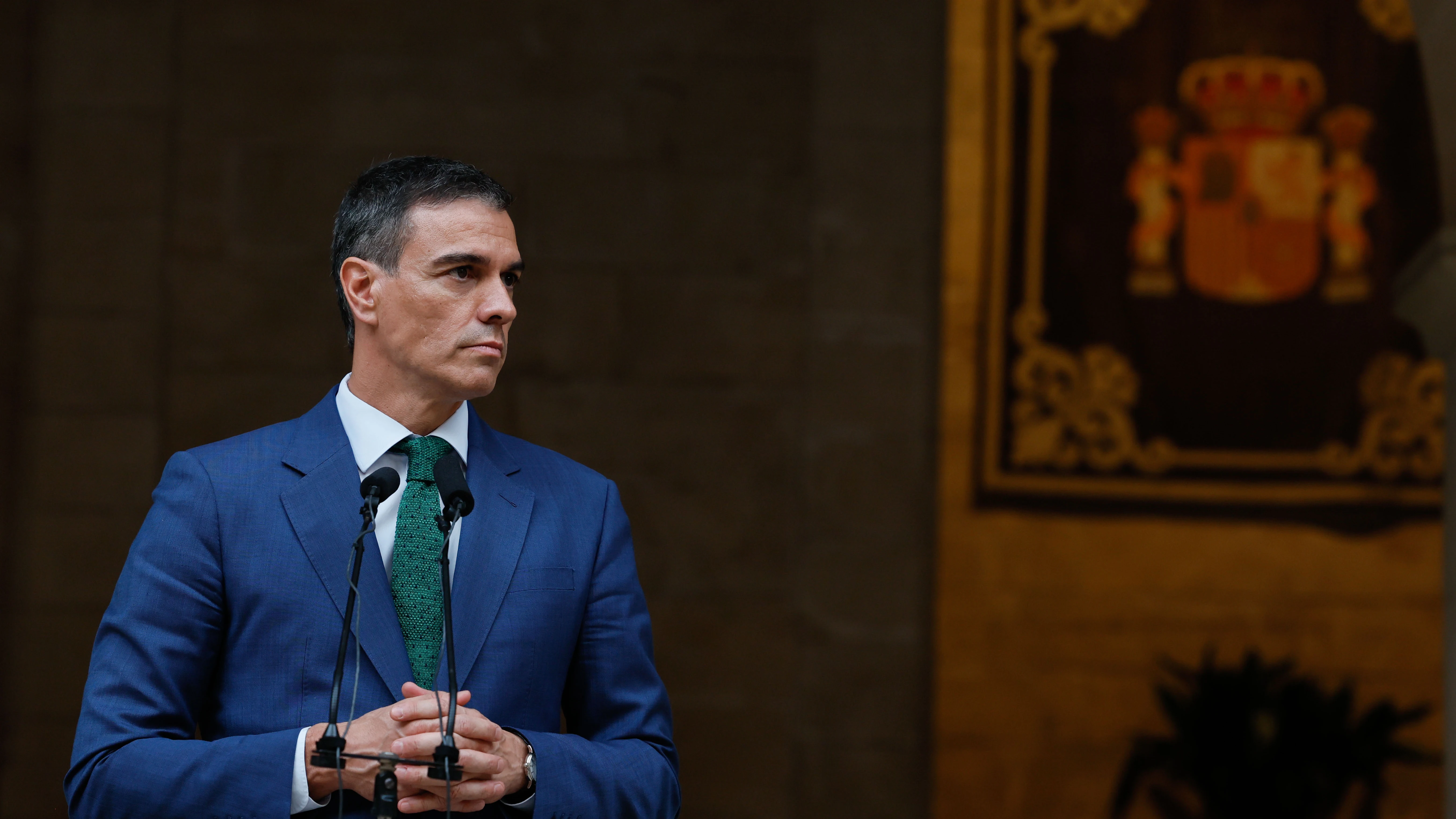 El presidente del Gobierno, Pedro Sánchez, durante la rueda de prensa ofrecida tras su reunión con el rey