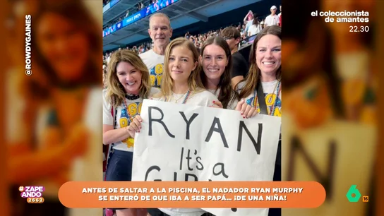 Un nadador de los Juegos Olímpicos se entera antes de competir de que va a ser papá de una niña La mujer de Ryan Murphy, que competía en 100 metros espalda, decidió preparar una pancarta para darle la noticia a su marido.