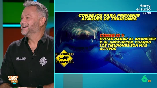 Karlos Simón, experto en tiburones, da varios consejos para prevenir los ataques de estos animales Desde el inicio del verano se han dado varios avistamientos de tiburones en varias costas españolas. Encontrarse con uno de estos animales preocupa a mucha gente, por ello el experto indica qué se debe hacer ante uno de estos encuentros.