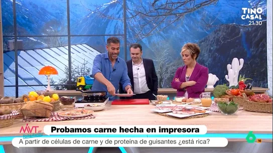 Cristina Pardo e Iñaki López distinguen entre la carne real y la impresa en 3D Cristina Pardo e Iñaki López distinguen entre la carne real y la impresa en 3D