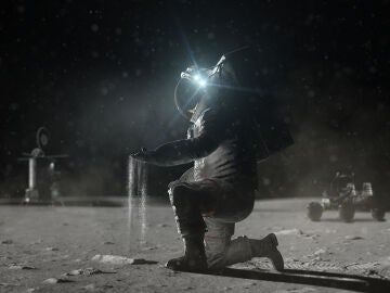 Representación artística de un astronauta trabajando en la superficie lunar durante una futura misión