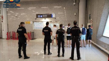 La Policía Nacional detiene en el aeropuerto de Palma a nueve jóvenes turistas holandeses.