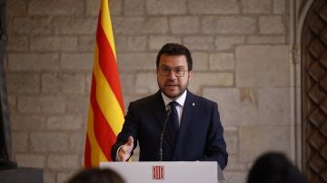 El president de la Generalitat en funciones, Pere Aragonès, durante una rueda de prensa tras la reunión semanal del Consell Executiu, en el Palau de la Generalitat.