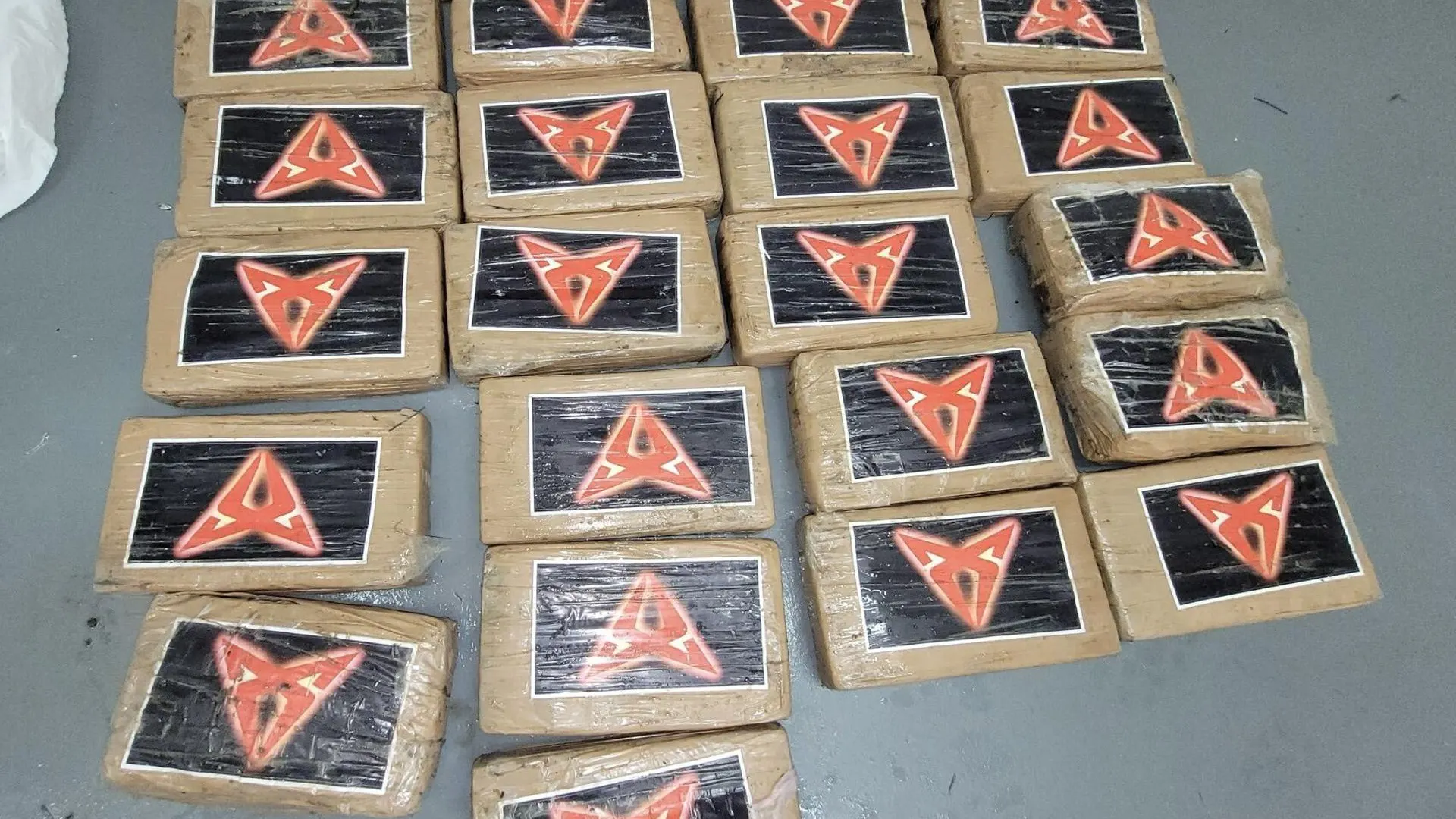 Fotografía cedida por el jefe de la Patrulla Fronteriza del sector de Miami (USBP Chief MIP), Samuel Briggs II, donde se muestran 25 paquetes de cocaína, en Miami (Estados Unidos).