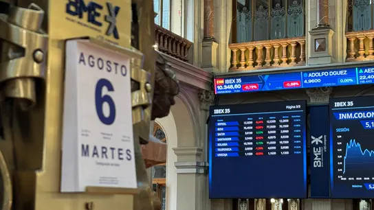 IMagen de la Bolsa española de este 6 de agosto. IMagen de la Bolsa española de este 6 de agosto.