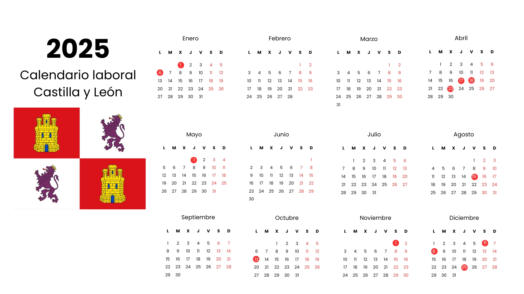 Calendario laboral Castilla y León 2025.