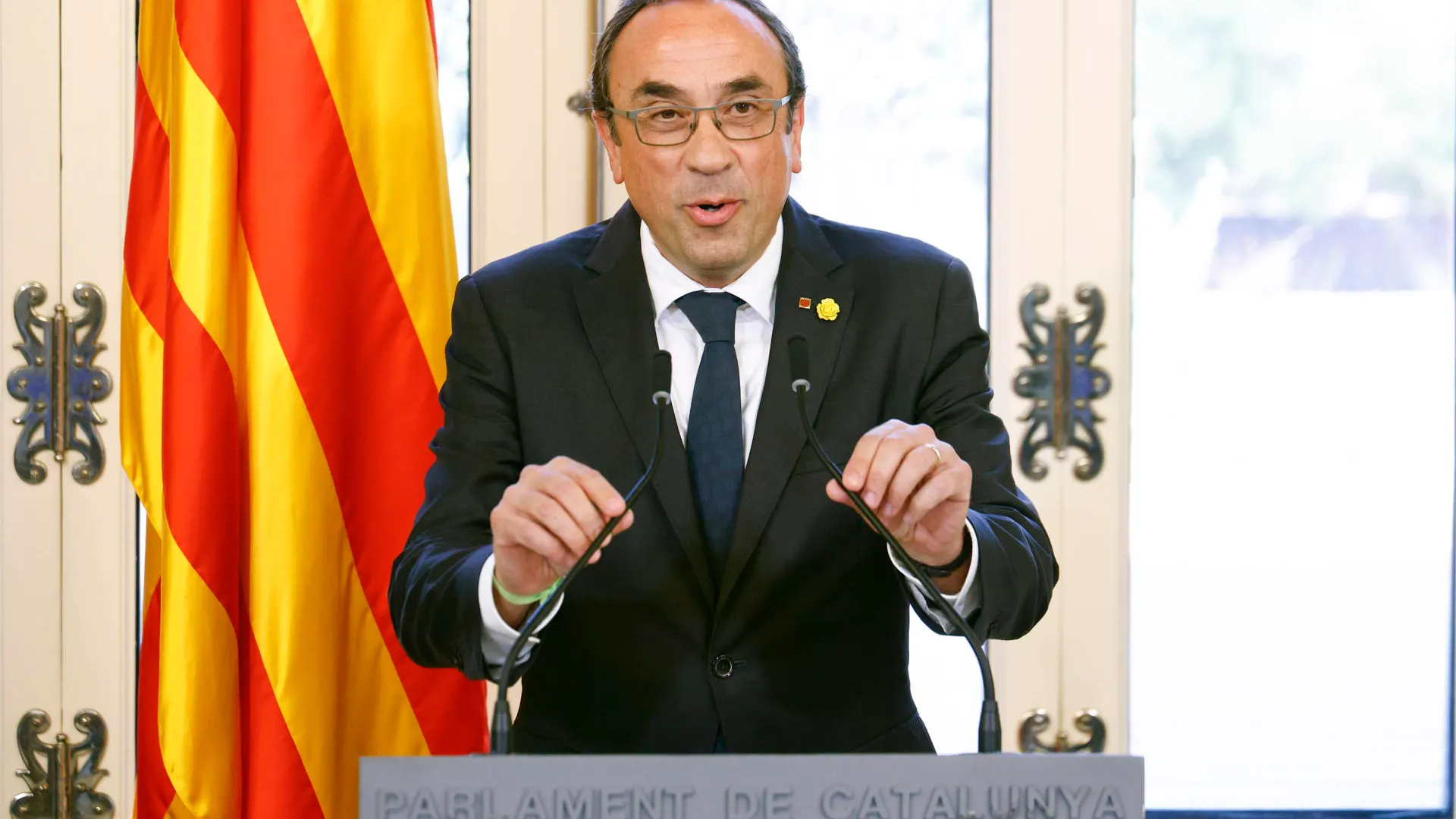 El president del Parlament, Josep Rull, este martes tras la ronda de contactos que confirma la candidatura de Illa como president de la Generalitat.