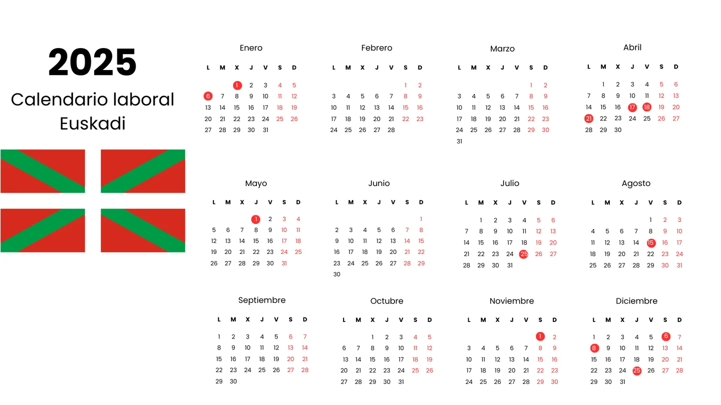 Calendario laboral Euskadi 2025. Calendario laboral Euskadi 2025.