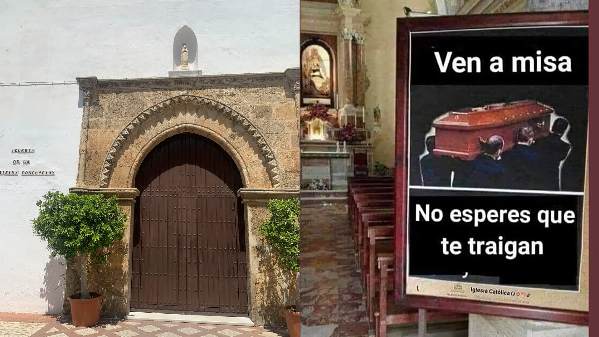 Montaje en el que se puede apreciar la iglesia de Gerena y el mensaje en cuestión