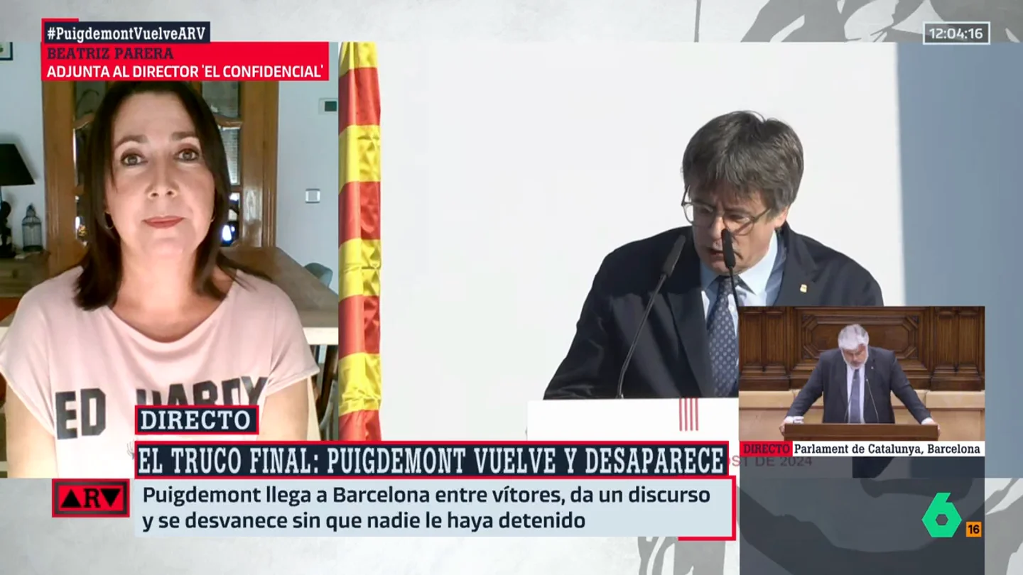 Al Rojo Vivo (08-08-24) ¿Qué pasa si consiguen detener a Puigdemont tras fugarse otra vez? La respuesta de Beatriz Parera Al Rojo Vivo (08-08-24) ¿Qué pasa si consiguen detener a Puigdemont tras fugarse otra vez? La respuesta de Beatriz Parera