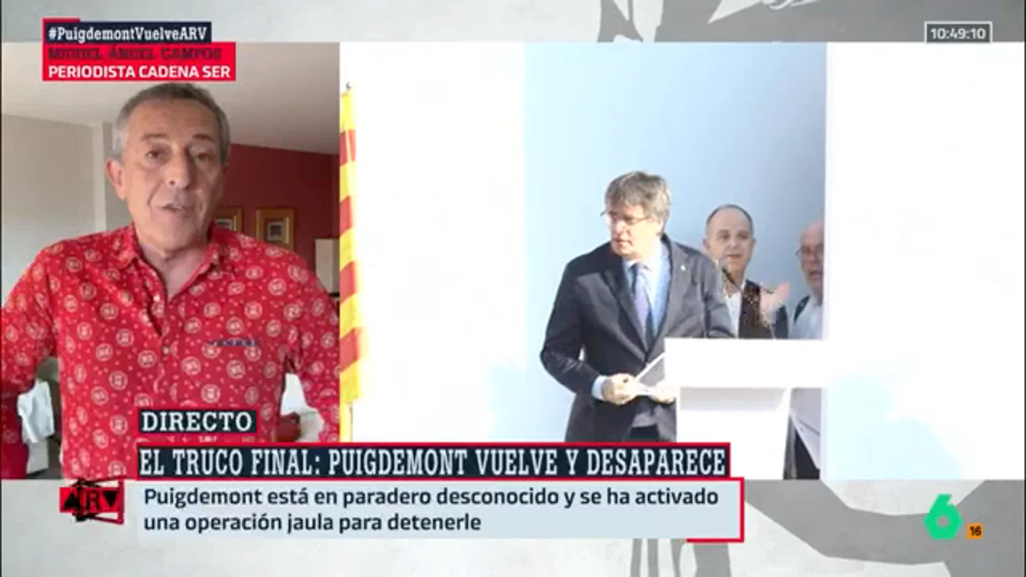 Miguel Ángel Campos, sobre la "nueva fuga" de Puigdemont: "Era un riesgo detenerle durante su discurso, rodeado de gente" Miguel Ángel Campos, sobre la "nueva fuga" de Puigdemont: "Era un riesgo detenerle durante su discurso, rodeado de gente"