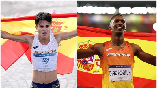 María Pérez y Jordan Díaz, con la bandera de España María Pérez y Jordan Díaz, con la bandera de España
