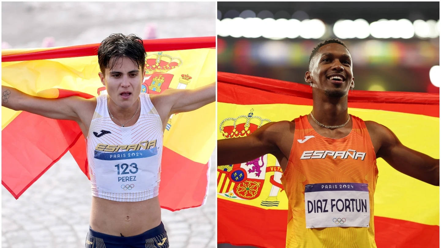 María Pérez y Jordan Díaz, con la bandera de España María Pérez y Jordan Díaz, con la bandera de España