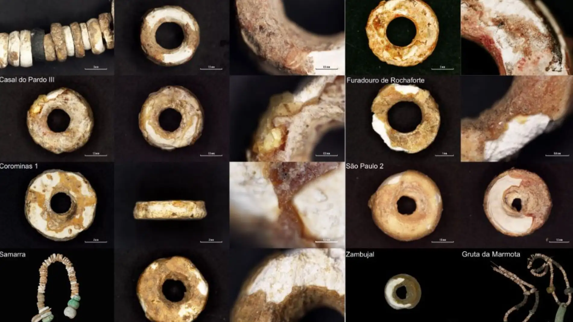 Cuentas de ámbar encontradas en distintos yacimientos Cuentas de ámbar encontradas en distintos yacimientos
