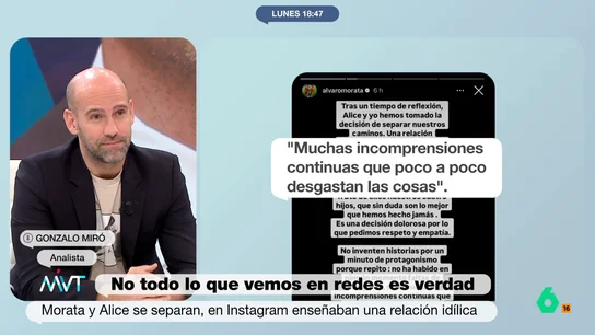 Gonzalo Miró, sobre la ruptura de Morata y Alice Campello: "Creerse lo que dicen las redes sociales es problema de cada uno" Gonzalo Miró, sobre la ruptura de Morata y Alice Campello: "Creerse lo que dicen las redes sociales es problema de cada uno"