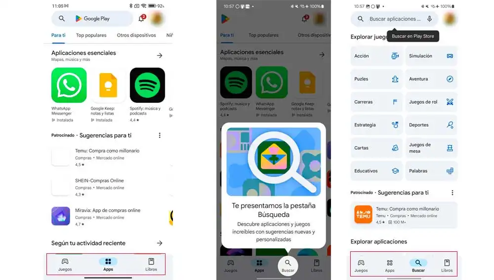 Nueva pestaña de Busqueda en Google Play Nueva pestaña de Busqueda en Google Play