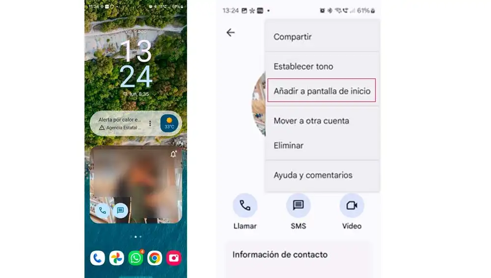 Añadiendo contacto a la pantalla de inicio Añadiendo contacto a la pantalla de inicio