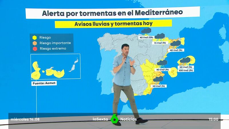 El tiempo en el comienzo del puente de agosto: tormentas importantes en el Mediterráneo y bajada de temperaturas