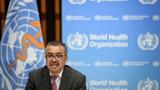El director general de la Organizaci&oacute;n Mundial de la Salud, Tedros Adhanom Ghebreyesus, durante una rueda de prensa