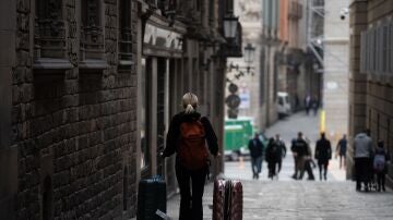 Una persona con dos maletas, a 22 de febrero de 2024, en Barcelona, Catalunya (España)