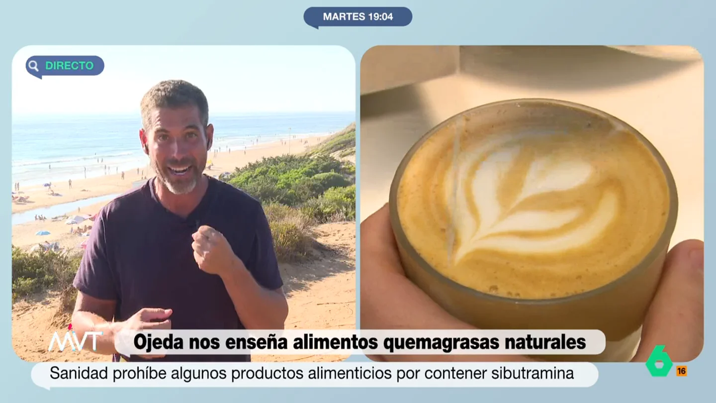 El truco de Pablo Ojeda para potenciar el efecto 'quemagrasa' de la infusión de cúrcuma y jengibre Pablo Ojeda improvisa Más Vale Tarde un sencillo truco para que el cuerpo absorba mejor las propiedades de la infusión de jengibre con cúrcuma a la hora de quemar grasas. En este vídeo, explica por qué echar pimienta es la clave.