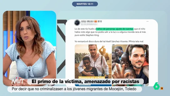 Carmen Morodo reacciona a los ataques en redes al primo del niño asesinado en Mocejón "El único hecho cierto que tenemos ahora mismo es que el presunto asesino es un español y con piel de color blanca", recuerda en este vídeo Carmen Morodo tras los ataques de racistas al portavoz de la familia del niño asesinado en Mocejón.
