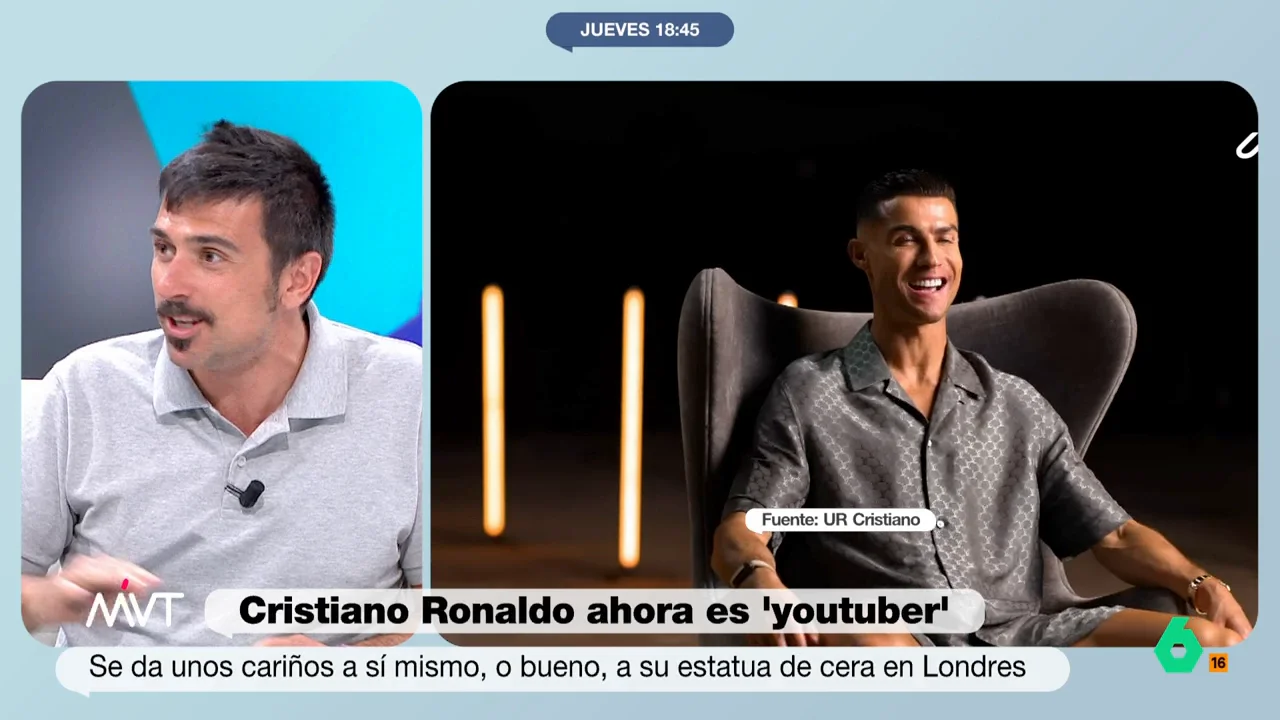 "Cuanto más le veo jugar al fútbol, más me gusta y cuanto más le oigo hablar, peor me cae", afirma Ramón Espinar en este vídeo de Más Vale Tarde donde reacciona a la apertura del canal de Youtube de Cristiano Ronaldo.