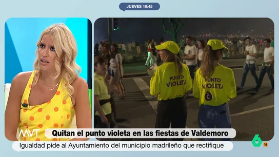 Afra Blanco, sobre la retirada de los puntos violeta en las fiestas de Valdemoro: "Están eliminando un refugio de ayuda" El ayuntamiento ha decidido eliminar estas carpas, que son tanto un punto de denuncia como de información, y sustituirlas por carteles en los que se indica a las personas que están sufriendo una agresión sexual que griten "fuego".