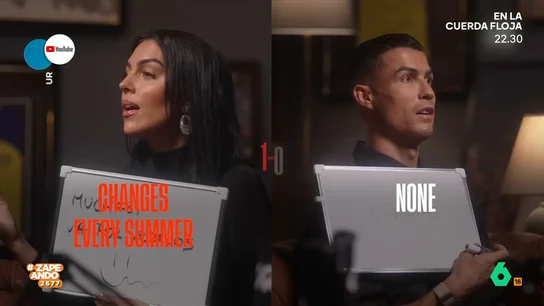Cristiano Ronaldo demuestra en su canal de YouTube cuánto conoce a Georgina Rodríguez: "¡Qué desastre!" El futbolista ha abierto su propio canal para acercarse más a sus seguidores y mostrar su día a día. Uno de sus primeros vídeos es un juego con su pareja en el que han demostrado cuánto se conocen.