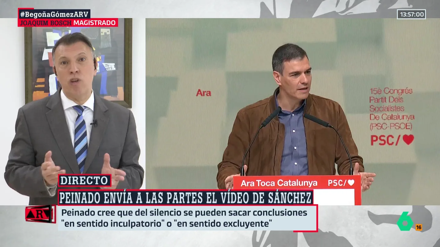 Joaquim Bosch, tras las palabras del juez Peinado sobre el "silencio" de Sánchez: "Es previsible que la Fiscalía recurra" Joaquim Bosch, tras las palabras del juez Peinado sobre el "silencio" de Sánchez: "Es previsible que la Fiscalía recurra"