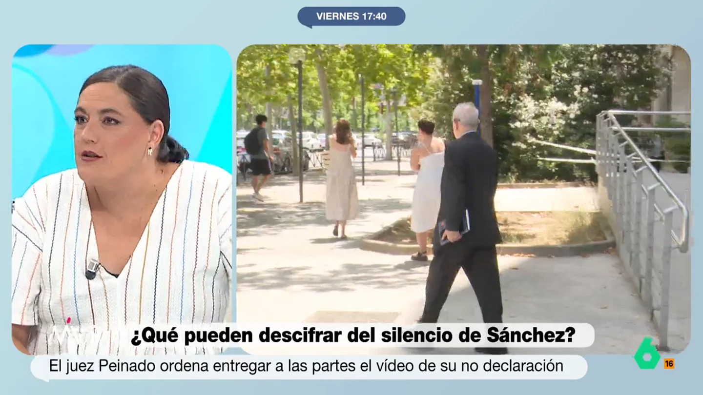 Loreto Ochando reacciona a la última providencia del juez Peinado "No hace falta prevaricar, con hacer un uso torticero del derecho es más que suficiente", afirma rotunda Loreto Ochando tras la decisión del juez Peinado de mandar el vídeo con la declaración de Pedro Sánchez a las partes del juicio a Begoña Gómez.