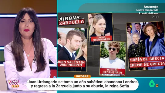 Graciela Álvarez reacciona a la mudanza de Juan Urdangarín a Zarzuela Graciela Álvarez analiza en el carrusel de Zapeando sobre la familia real la mudanza del mayor de los Urdangarín Borbón, que deja Londres para irse a vivir con la reina Sofía a Zarzuela. Los detalles, en este vídeo.