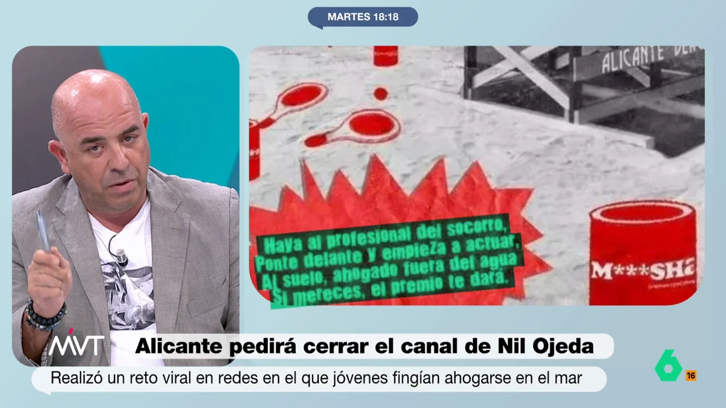 Juan Manuel Medina estalla por el reto viral de Nil Ojeda: "Si tú eres idiota, como si te pones dos piedras y te ahogas" Juan Manuel Medina valora en este vídeo de Más Vale Tarde la decisión del Ayuntamiento de Alicante de pedir el cierre de los canales de Nil Ojeda tras promover un reto viral en el que animaba a los jóvenes a fingir ahogamientos en las playas.