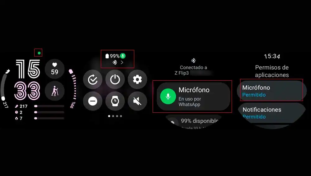 Punto verde en la pantalla de Samsung Watch Punto verde en la pantalla de Samsung Watch