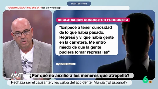 Medina, sobre el conductor que atropelló a dos menores en Murcia "Yo creo que es una coartada prefabricada con asesoramiento jurídico", afirma en este vídeo el abogado Juan Manuel Medina tras escuchar la declaración del conductor que atropelló a dos jóvenes en Murcia y después se dio a la fuga.