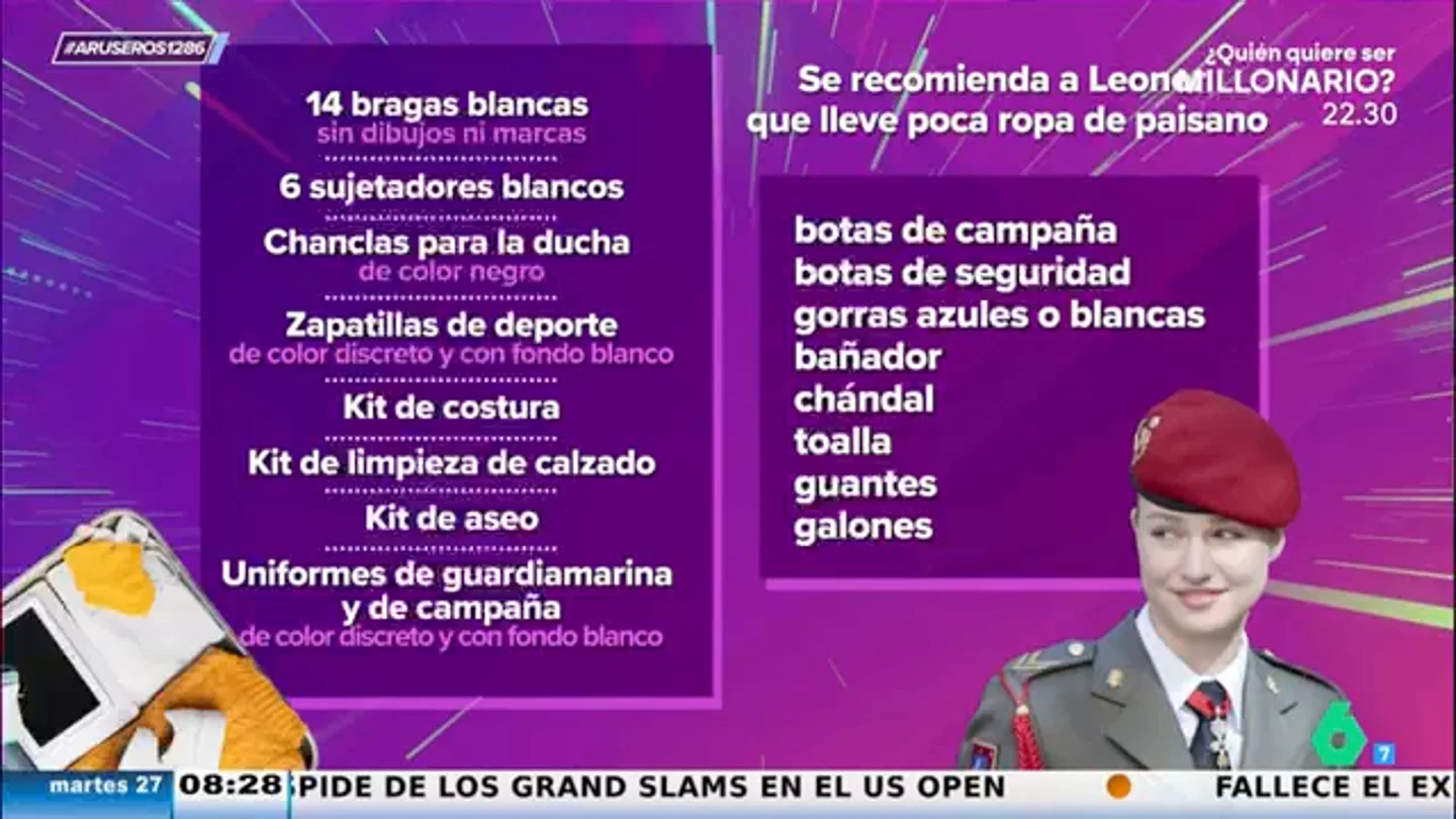 "14 bragas blancas": esto es lo que debe llevar la princesa Leonor en su maleta para la Escuela Naval "14 bragas blancas": esto es lo que debe llevar la princesa Leonor en su maleta para la Escuela Naval