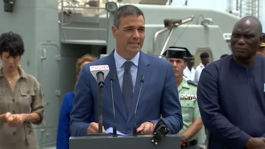 El presidente del Gobierno, Pedro Sánchez, en su comparecencia desde Gambia El presidente del Gobierno, Pedro Sánchez, en su comparecencia desde Gambia