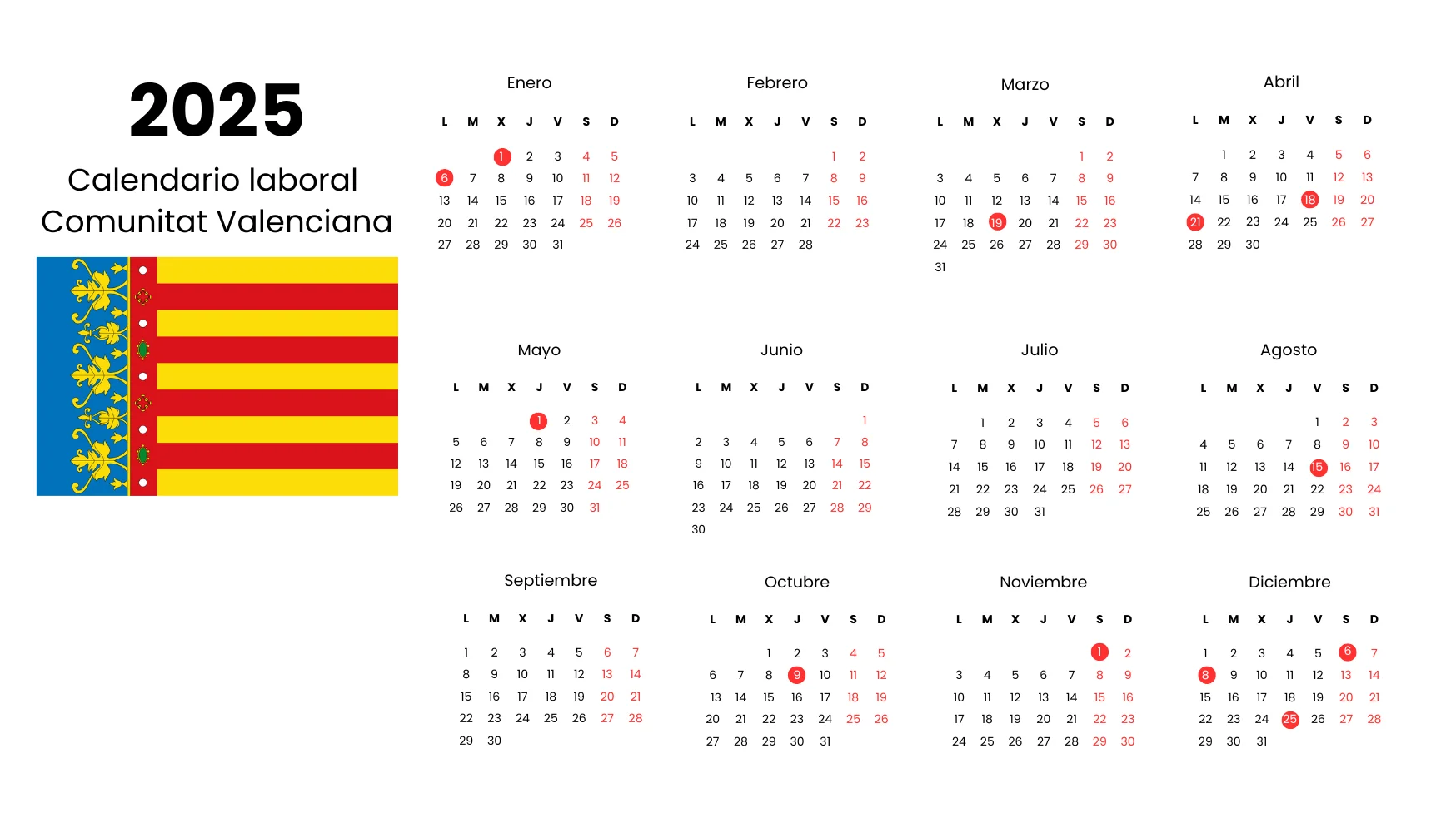 Calendario laboral Comunidad Valenciana 2025.