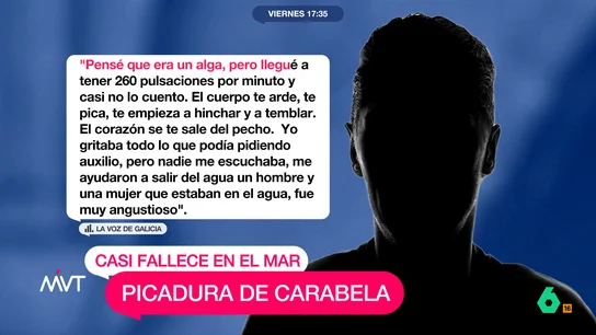El relato de un hombre que casi fallece por una carabela portuguesa: "Casi ni lo cuento" El hombre nadaba mar adentro cuando se vio sorprendido por un espécimen de este animal. La carabela le agarró con sus tentáculos lo que le ha dejado marcas en brazos y tórax.