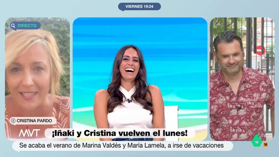 Cristina Pardo, sobre su regreso a MVT: "Estoy aterrorizada, Bea de Vicente habla de su vida sentimental y de la de su hermana" Los presentadores de Más Vale Tarde han conectado con el programa para anunciar que el próximo lunes volverán a ponerse al frente del programa vespertino de laSexta.